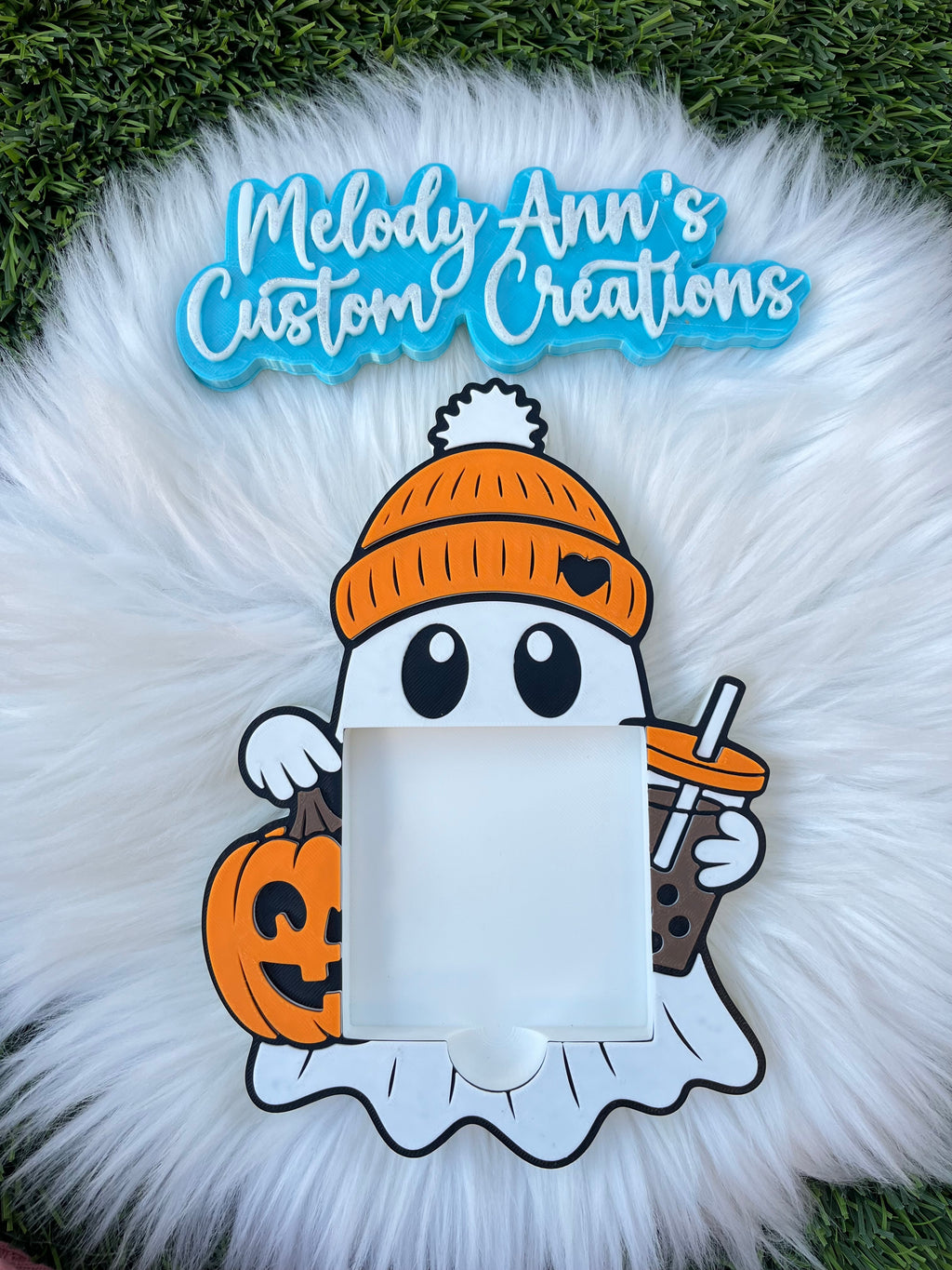 Ghost w/ Coffee & Pumpkin Sticky Note Holder