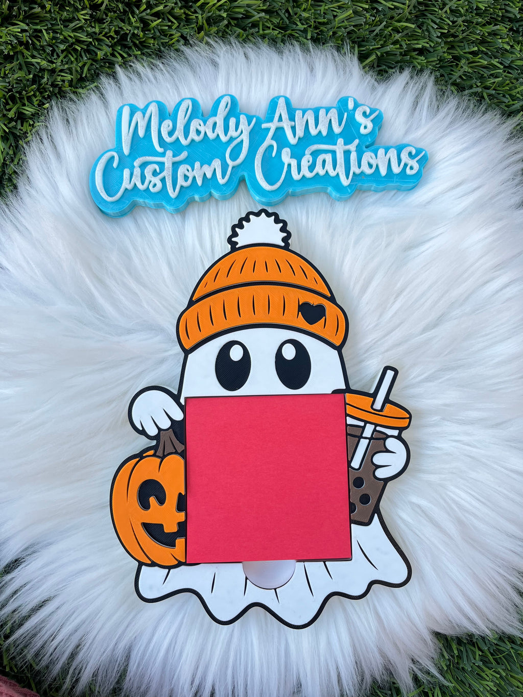 Ghost w/ Coffee & Pumpkin Sticky Note Holder