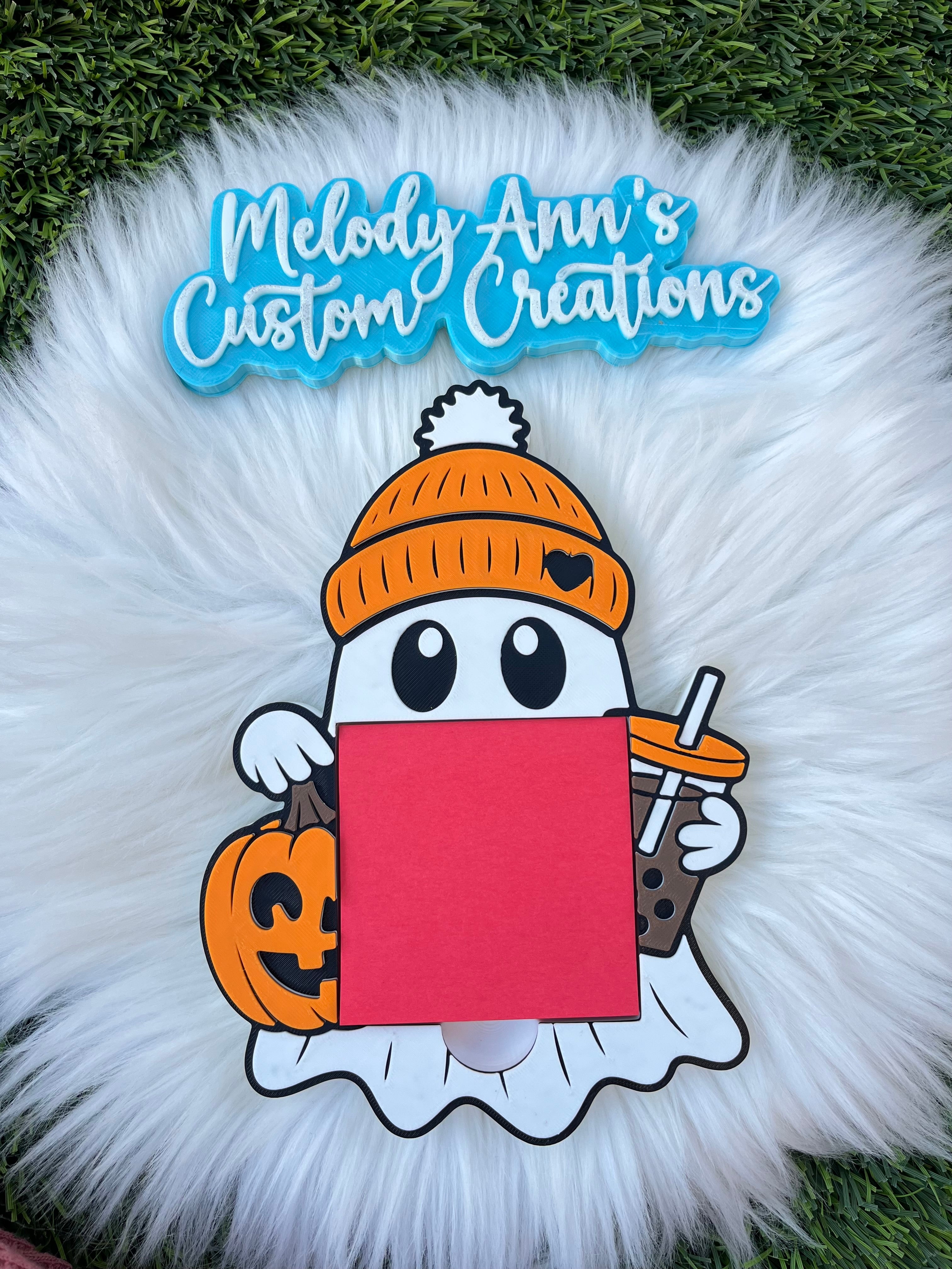 Ghost w/ Coffee & Pumpkin Sticky Note Holder